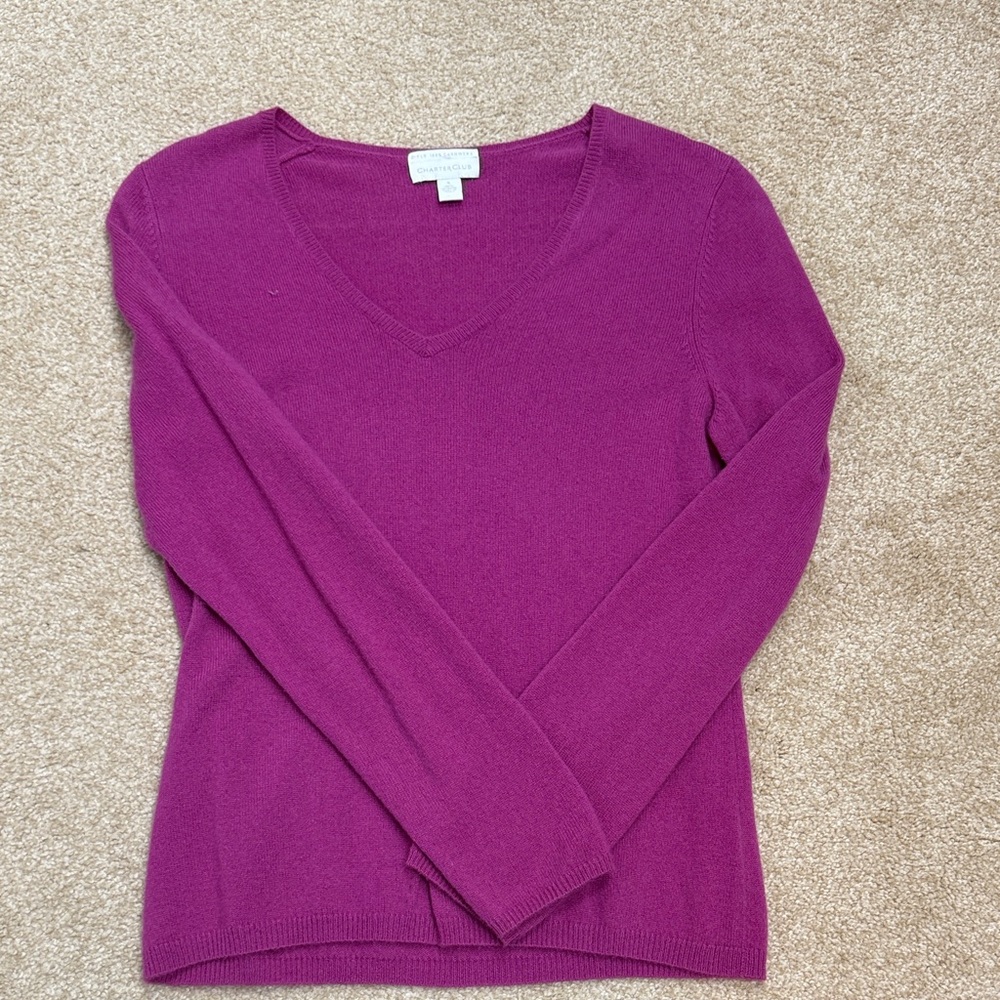 Charter Club Women's V-Neck Sweater - Purple - 100% Cashmere